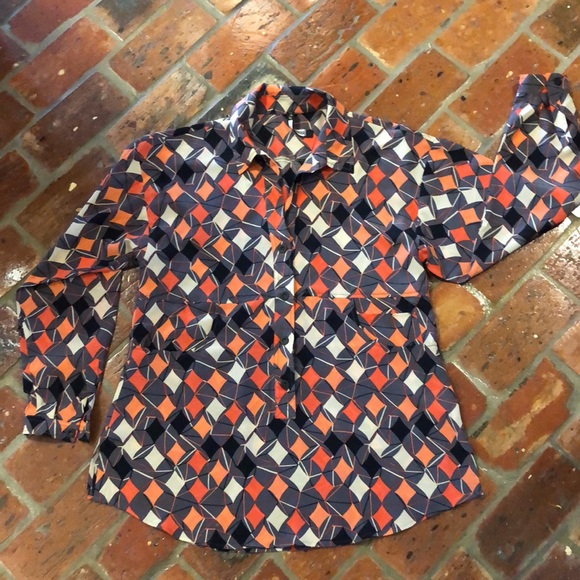 Plenty by Tracy Reese geometric print 100% silk top szM - Picture 2 of 12